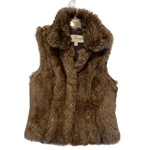 𝅺nordstroms BAGUDA Vest Brown Faux Fur Collar Pockets Clasp Close Size Medium
